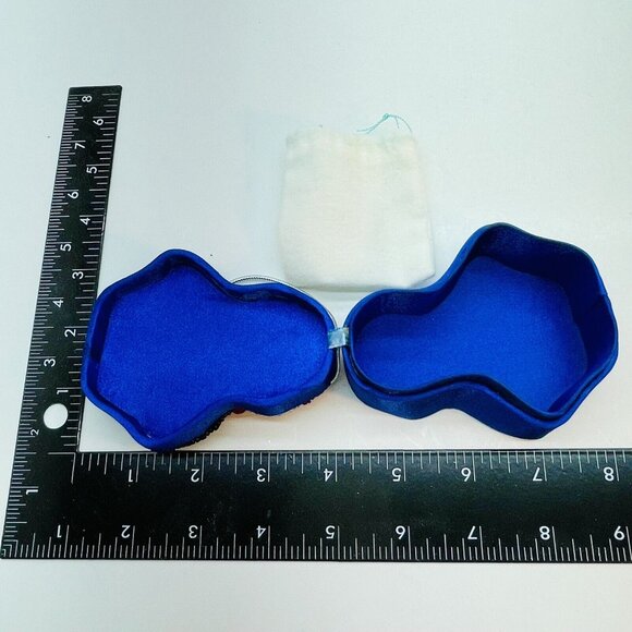 Penguin Sequin Beaded Ornament Trinket Box Blue Satin W Gift Pouch Handmade - Picture 8 of 13